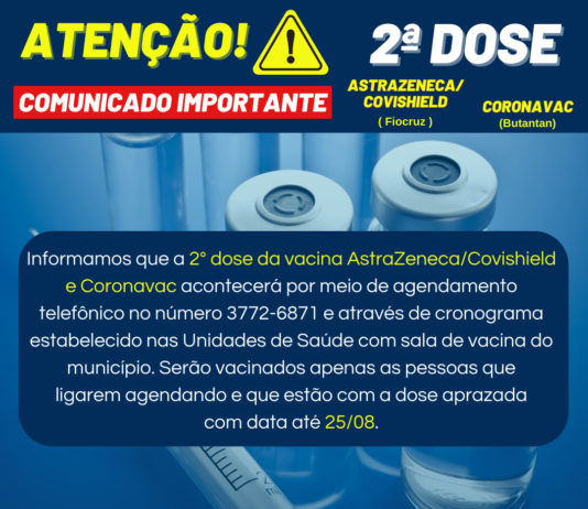 AstraZeneca/Covishield e Coronavac : Segunda dose para as vacinas já está disponível em Nova Venécia