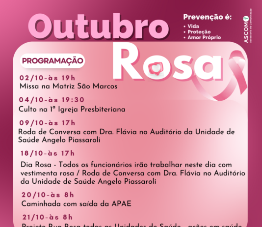 Secretaria municipal de Saúde realizará Campanha Outubro Rosa