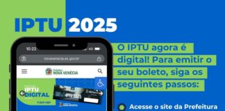 IPTU 2025 Nova Venécia: Primeira parcela ou cota única com desconto vence no próximo dia 5 de agosto