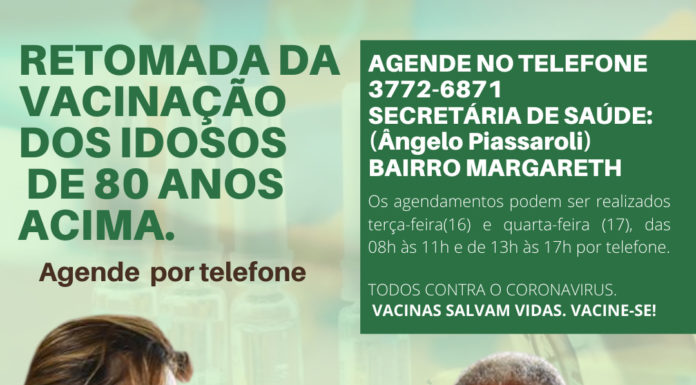Covid-19: Retomada do agendamento para imunização de idosos na faixa etária de 80 anos acima