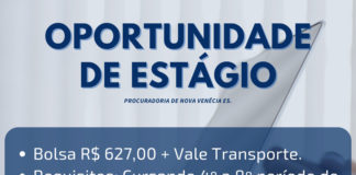 Prefeitura de Nova Venécia abre vagas de estágio para Procuradoria Jurídica