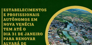 Estabelecimentos e Profissionais Autônomos em Nova Venécia tem até o dia 31 de janeiro para renovar alvará de funcionamento