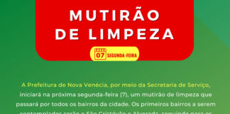 Prefeitura de Nova Venécia realiza mutirão de serviço de limpeza