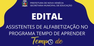 Prefeitura Municipal de Nova Venécia abre processo seletivo para assistente de alfabetização