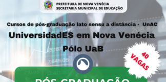 Nova Venécia oferta curso de Pós-Graduação em Gestão Pública a distância no Polo UAB