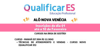 Vagas abertas para cursos do Qualificar ES em Nova Venécia