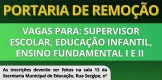 Estão abertas as inscrições para o processo de localização definitiva e remoção do magistério efetivo da rede municipal