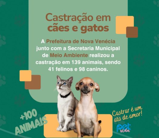 Nova Venécia divulga dados de castração animal através do Programa Pet Vida