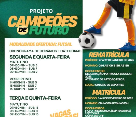Projeto Campeões de Futuro abre vagas para aulas gratuitas de futsal em Nova Venécia