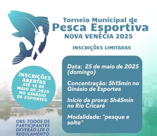 Torneio de Pesca movimenta Nova Venécia no próximo dia 25