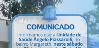 Unidade de Saúde Ângelo Piassarolli terá atendimento especial neste sábado em Nova Venécia